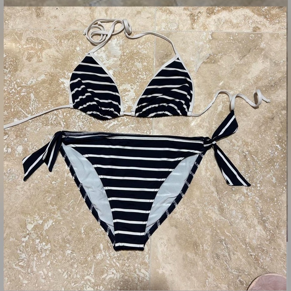 Striped Black and White Bikini Set
